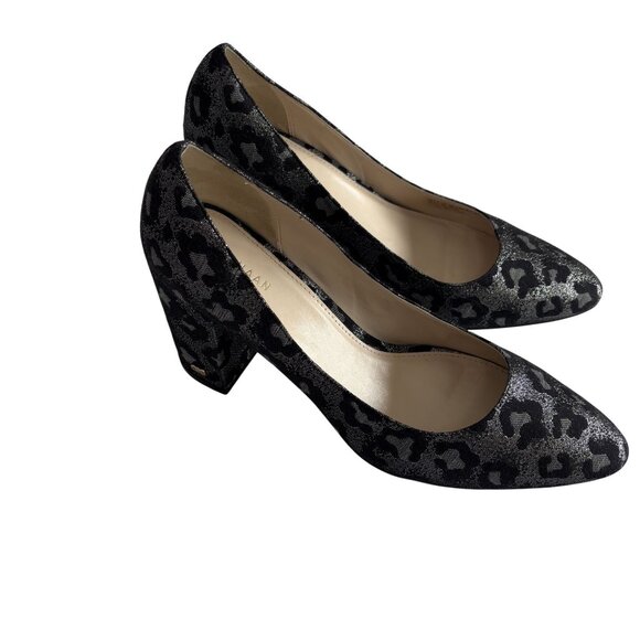 Cole Haan Leopard Print Chunky Heel Pumps Size 8.5 Black/Silver - Picture 6 of 11